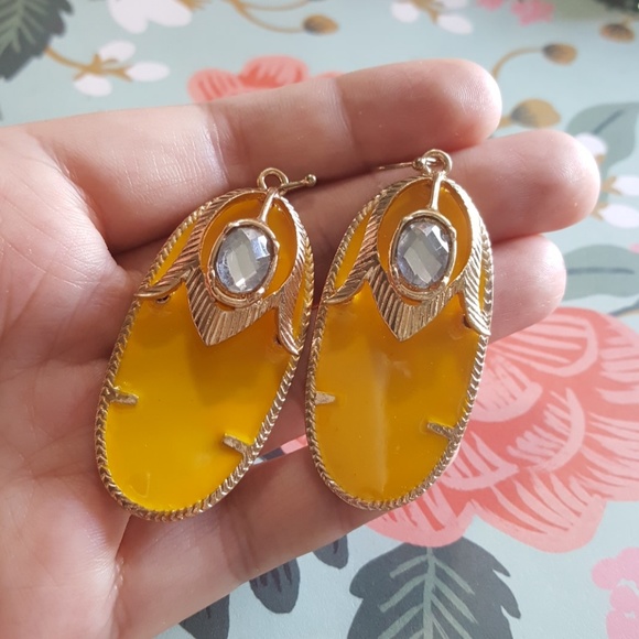 Yellow Oval Drop Earrings Boho - Picture 2 of 7